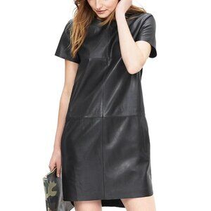 Banana Republic Lamb Leather-Front Tee Dress Black Size 4